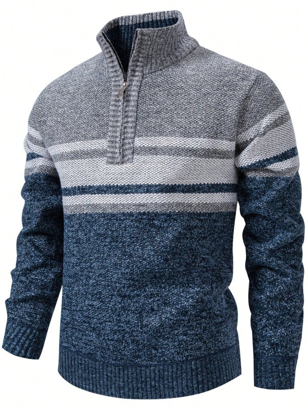 Grey Casual Men's Knitted Sweater With Thermal Lined